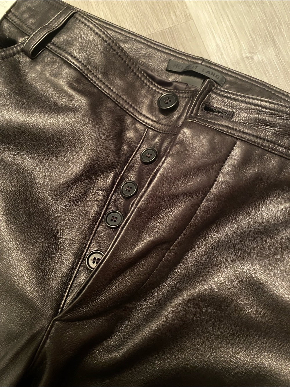 Helmut Lang leather genuine Black Straight Leg Pants size 10 waist 36 in - Picture 5 of 9